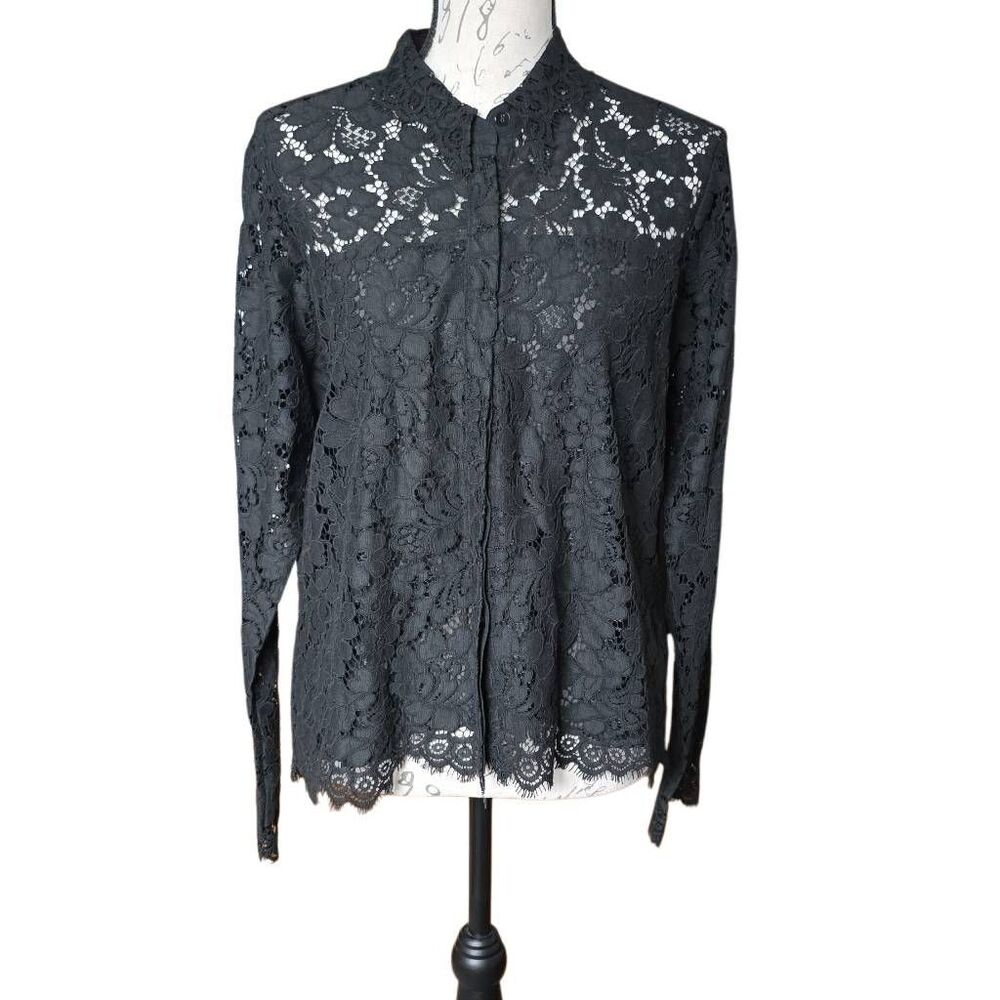 Express Women's Size Large Black Lace Long Sleeve Button Down Blouse